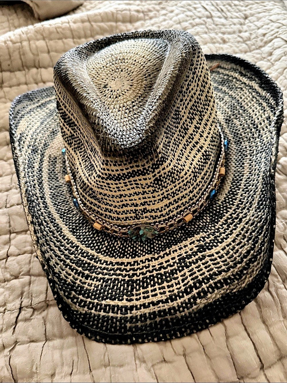 Flora Sombrero Woven Cowboy Hat in Black & Cream NWT - Picture 2 of 16